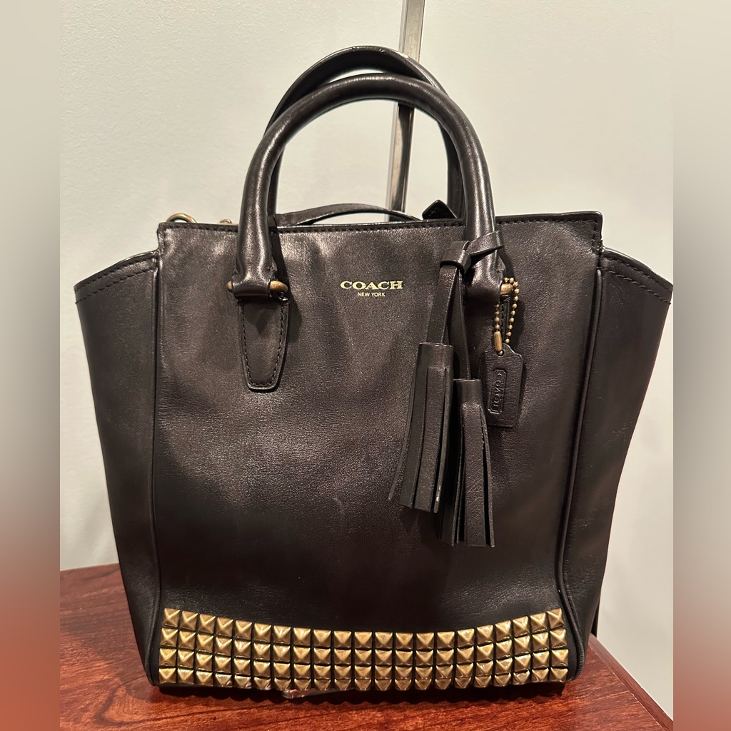 Coach Black Satchel With Gold Studs